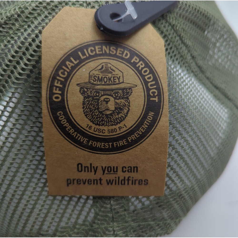Smokey Bear Only You Prevent Wildfires Trucker Hat Mesh Snapback Green Cream NEW - Picture 12 of 12